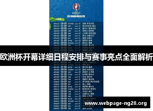 欧洲杯开幕详细日程安排与赛事亮点全面解析 欧洲杯开幕详细日程安排与赛事亮点全面解析